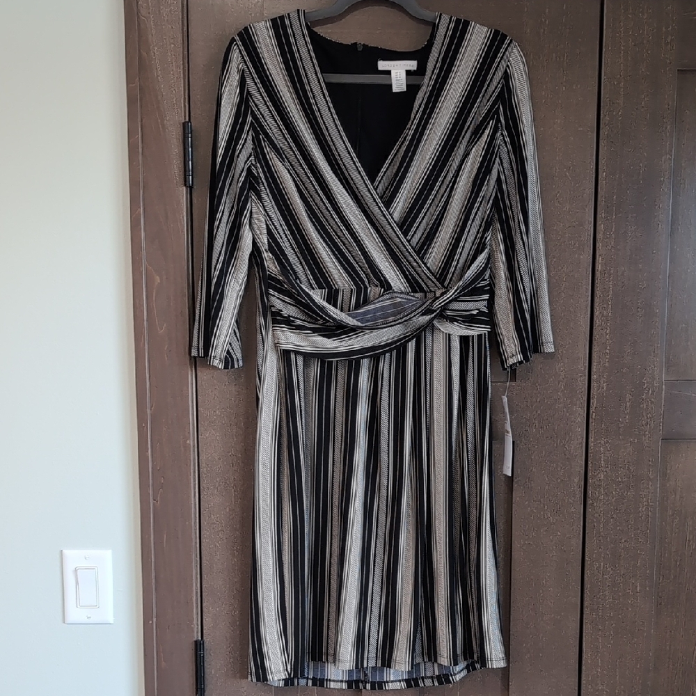 London Times Elegant Striped Long Sleeve Dress